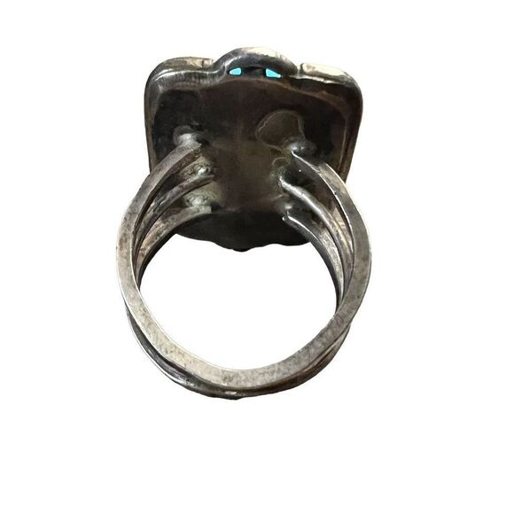 Vintage Southwestern Solid Silver Large Kingman Turquoise Totem Ring Size 5.5 - Picture 10 of 14